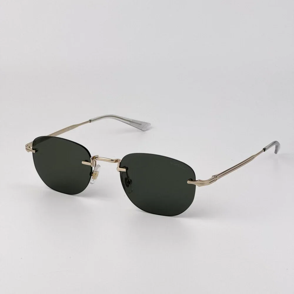 Montblanc Men Sunglasses Gold Grey Rounded Square Rimless Frame | Model MB0303S